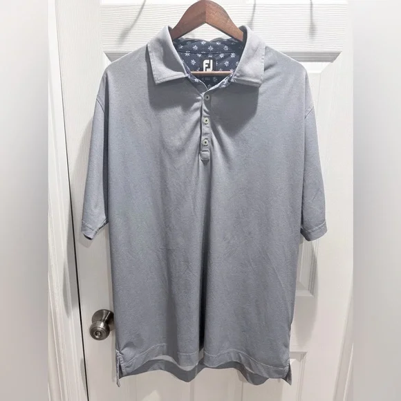 FootJoy Performance Golf Polo Men’s XL – Gray Stretch Shirt w/ Floral Collar - Picture 7 of 9
